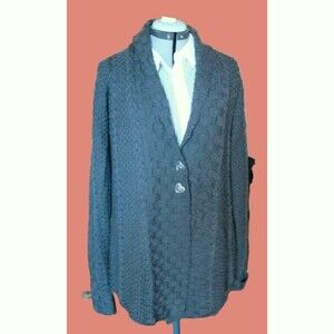 Hand Knit wool Tobacco Brown Aran Cable Long Cardigan Sweater Coat NWOT L